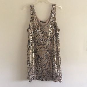 Gold sequined, snake print mini cocktail dress